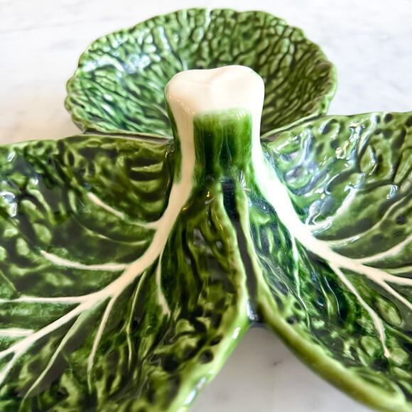 Large 12in Olfaire Three Leaf Cabbage Dish Nut Dish Tapas Serving Portugal - Picture 6 of 8